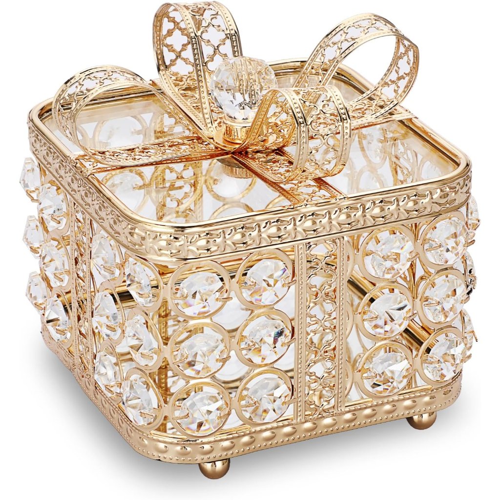 Hipiwe Women Gold Crystal Jewelry Trinket Organizer Treasure Box Home Decor